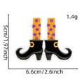 Detailed size view of Halloween witch boot embroidery patch in black and orange colors - 27# Witch Boots