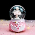 Pink musical snow globe featuring a ballerina and swan relief decoration - Ballerina Girl Pink