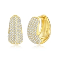 Elegant S925 sterling silver hoop earrings with gold plating and paved zircon crystals - Gold