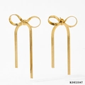Elegant gold bow-shaped long drop earrings featuring a sleek metallic snake chain design - Gold Bowknot Earrings