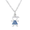 Silver girl pendant necklace with blue and white micro-pave zircons for women - Boy Platinum Blue Zirconia