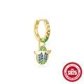 925 Sterling Silber Gold Creolen mit Käfer-Anhänger und blau-grünen Schmucksteinen - Skarabäus / Gold