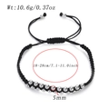 Adjustable black woven rope bracelet with 5mm silver metal beads and specs - Silver