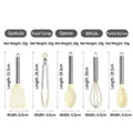 5-piece silicone kitchen utensil set with stainless steel handles in off-white finish - Spatula/Food Clip/Spoon/Whisk/Noodle Server / Mini Kitchen Utensils 5-Piece Set