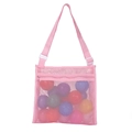 Detailed view of pink mesh beach bag with adjustable strap and smooth zipper closure - 24*24*10cm / Pink (Side Zipper)