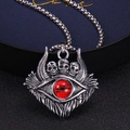 Gothic skull necklace with a large red devil eye pendant on a silver metal chain - Standard Type / Red