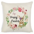 Easter throw pillow cover with cute bunny wreath design and Happy Easter text - Zl2002064-38 / 45*45cm Cover Only