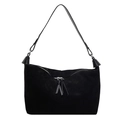 Bolso tote negro mate retro con borlas de cuero y diseño bandolera minimalista - Negro