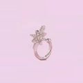 Macro detail of silver star ear cuff featuring pavé cubic zirconia on soft purple background - Double Star Style(A2210) / Silver