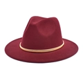 Detail of burgundy wool fedora hat featuring a gold metallic textured decorative band - M (56-58cm) / Burgundy
