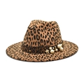 Detail of leopard print wool fedora with pearls, gold beads and small flower accents - M(56-58cm) / Camel
