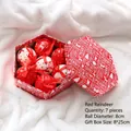 Red and white Christmas balls set with reindeer patterns in a 25cm hexagonal gift box - Red Reindeer Gift Box 14pcs