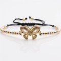 Adjustable woven bracelet with colorful zircon butterfly and tricolor metal beads - Butterfly Pendant / Mixed Color Beads Black Rope