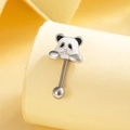 Cute panda head cartilage stud earring in silver titanium alloy for a stylish look - Panda Style Ear Cartilage Stud (A-435)