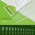 Detailed size chart for ballet coffin press-on nails showing width and length in millimeters - 120pcs Traceless Nail Tips 10
