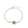 Golden necklace set featuring sunflower pendant with purple gemstone and zircon accents - Bracelet - Gold