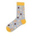 Grey-blue cotton socks with yellow accents and breakfast-themed jacquard patterns - 20 (Toast & Egg)