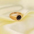 Polished gold signet ring featuring a black enamel surface with a yellow smiley face - US 6 / Gold 4 (Black Enamel)