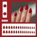 Glossy solid red press-on nails set with long almond shape and 30 pieces of various sizes - Elegant Dark Red (W1634) / Glue Type