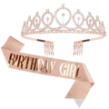 Detail of rose gold birthday tiara with rhinestones and glitter Birthday Girl sash - Set 3 (Rose Gold Glitter Birthday Girl)