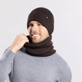 Conjunto de gorro y bufanda de punto marrón oscuro para hombre con forro polar - café