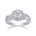 Close-up of S925 sterling silver ring with D color moissanite and halo setting details - R10717-8.0/2 Carats/8.0mm-gra/black Card / US Size 7 / Circumference 54.3mm
