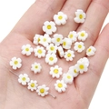 Handcrafted white plum blossom glass beads with yellow center for DIY jewelry making - White with Yellow Dots