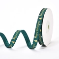 Green Christmas ribbon with gold Merry Christmas print and festive snowflake patterns - Christmas Tree (Green) Two-Color Printing / 1cm*10 Yards/Roll