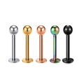 Set van 5 roestvrijstalen labret piercings in zilver, goud, roségoud, regenboog en zwart - Mix Kleur Bal