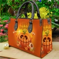Damen Handtasche in Orange mit Halloween Kürbis Motiv und Happy Halloween Text - Stil 001 (Oranger Kürbis)
