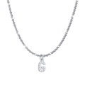 Silver-colored titanium steel necklace with a crystal pavé-set capital G letter pendant - Letter G / Steel