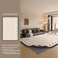 Tappeto da salotto in ciniglia lavabile color crema con bordi geometrici neri - Ciniglia Removibile E Lavabile - Black Square Park / 140×200cm (superficie Del Tappeto + Fondo Standard Da 4 Mm)