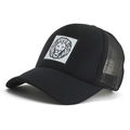 Stylish black trucker baseball cap featuring a detailed lion head patch and mesh. - Adjustable / Black