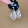 Détail de boucles d'oreilles en argent S925 avec fermoirs zircon et perles multicouches - 28# Boucles d'oreilles gland fer à cheval perles multicouches zircone argent