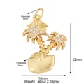 Detailed size view of a gold-plated double coconut tree pendant with white zircon stones - Coconut Tree Model C / Gold