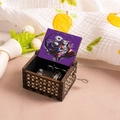 Vintage wooden hand-crank music box with Jack and Sally engraving and Nightmare design - Halloween X