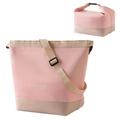 Borsa termica rosa e beige con tracolla regolabile e testo stampato per il pranzo - Rosa