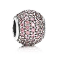 Silver bead charm with pink pavé crystals and heart pendant for charm bracelets - Pink/Silver