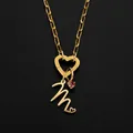 Elegant stainless steel heart clasp necklace with letter M pendant in 14K gold finish - M