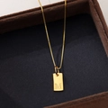 Minimalist gold S925 silver square pendant necklace featuring engraved letter M design - Letter M / Gold