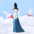 Ancient style girl figurine in blue Hanfu dress with high bun for desktop decor - 777-4 Medium Green Blue Dress Hands Joined