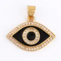 Gold-plated brass evil eye pendant with black enamel and white zircon stones - Black Black Enamel CZ M916884-Black