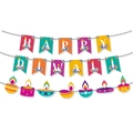 Bannière Happy Diwali colorée avec décorations en papier Diya traditionnelles - Bannière et Guirlande Diwali
