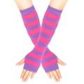 Pink and purple striped knitted fingerless gloves with thumb holes for women - Purple and Pink Wide Striped