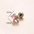 Clou d'oreille cœur en zircon rose avec fleur argentée et fermoir plat vissé, 0,8 cm - Argent 7#-Cœur Rose Croix / Argent