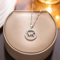 Silver MK pendant necklace with sparkling crystal inlay on a delicate chain - 8912 Steel Color Mk