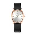 Slim men's casual watch with rose gold tonneau case and black leather strap - Rose Gold Case White Dial Black Leather
