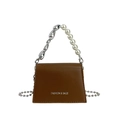 Borsa a tracolla trapezoidale marrone scuro con logo fashion & bags e manico di perle - Marrone
