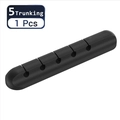 Black silicone desktop cable organizer with 5 slots for USB cord management - 5 Holes / Black