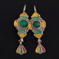 Bohemian vintage drop earrings with colorful enamel and green rhinestones on black background - S142 Ethnic Style Splicing